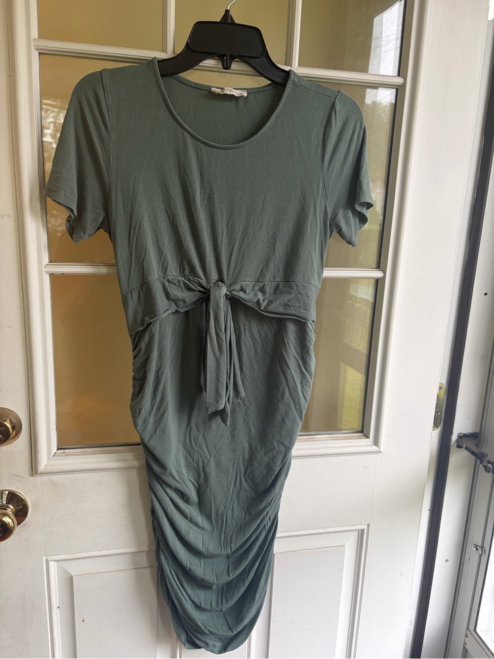 Hello MIZ Olive Green Tie-Front Midi Dress
